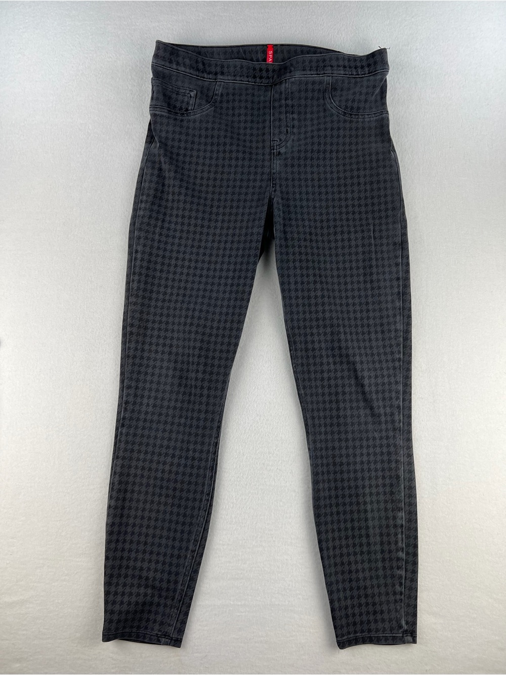 Spanx Jean-Ish Ankle Leggings Black & Gray Houndstooth Plaid Pattern Women Sz XL